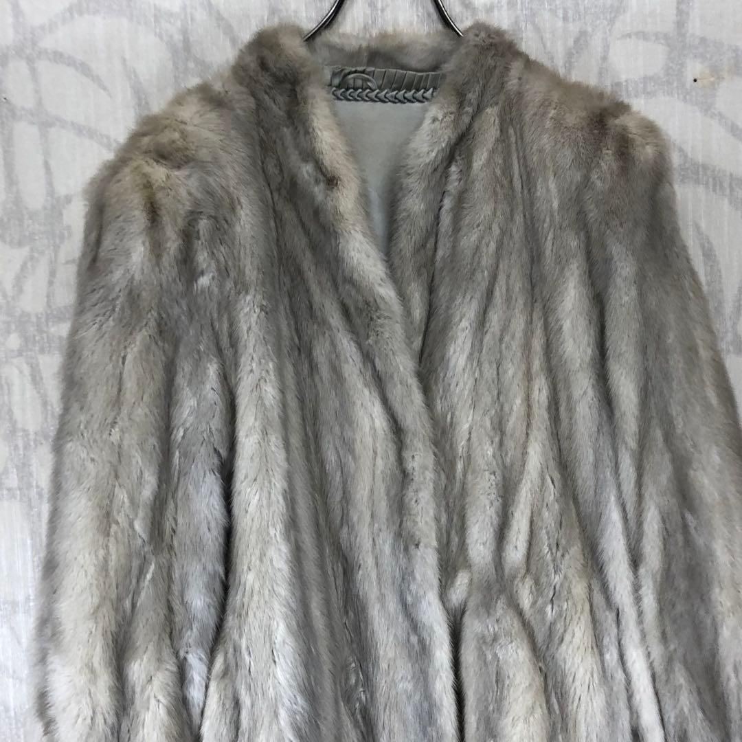 毛皮　ミンク感　グレー　ファーコート　高級感 R