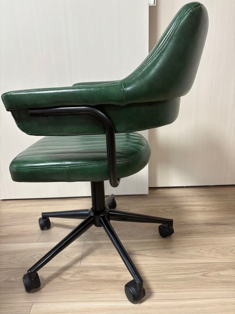 デスクチェア ヴィンテージ調 カフェ風 おしゃれ 肘.キャスター付き グリーン