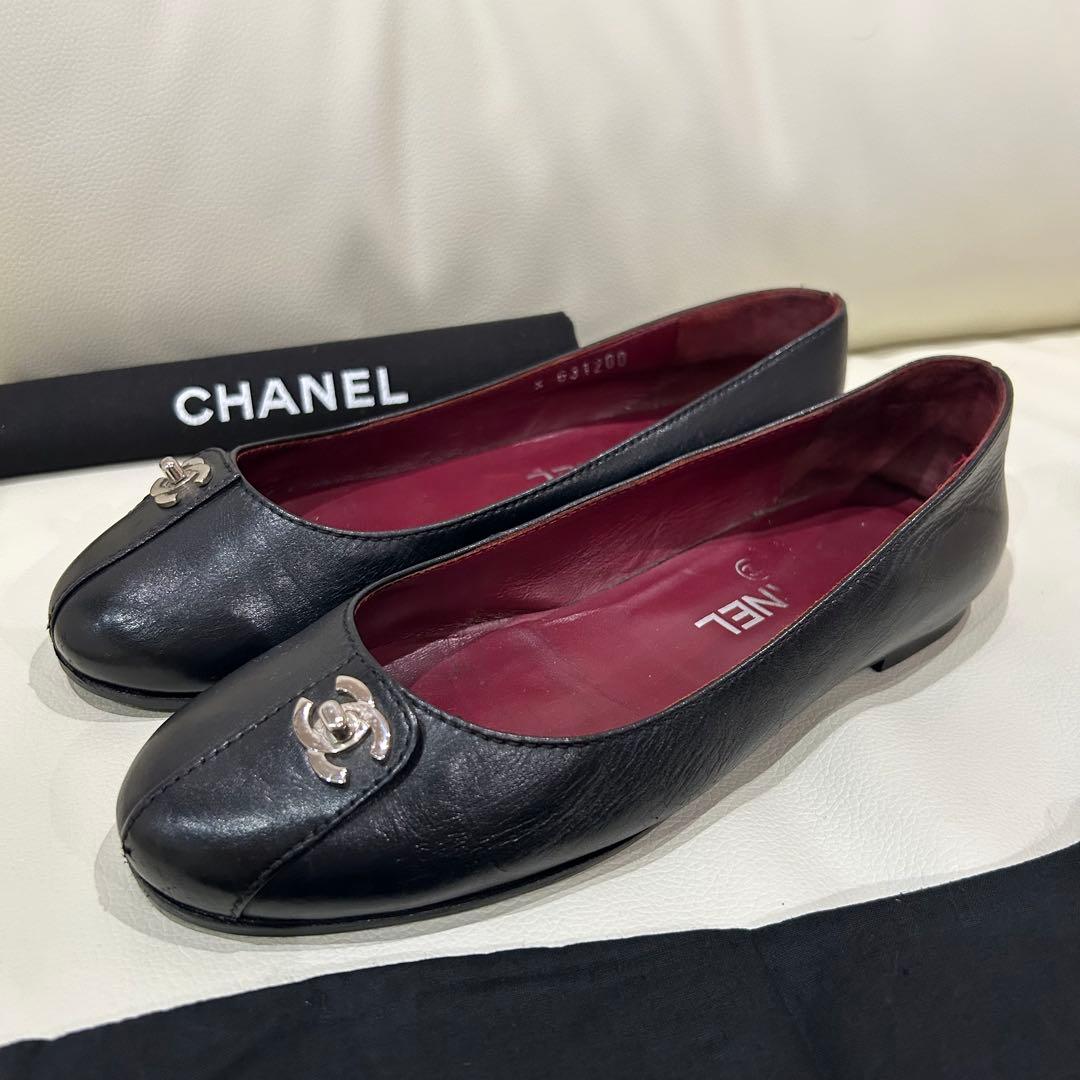 CHANEL ターンロック　バレエシューズ　23.5cm 36 1/2 黒