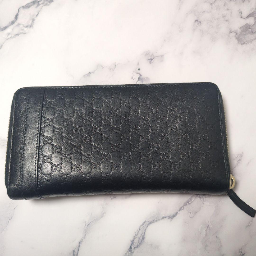【中古品】GUCCI グッチ　長財布　パテント　マイクロ　シマ　レザー　黒
