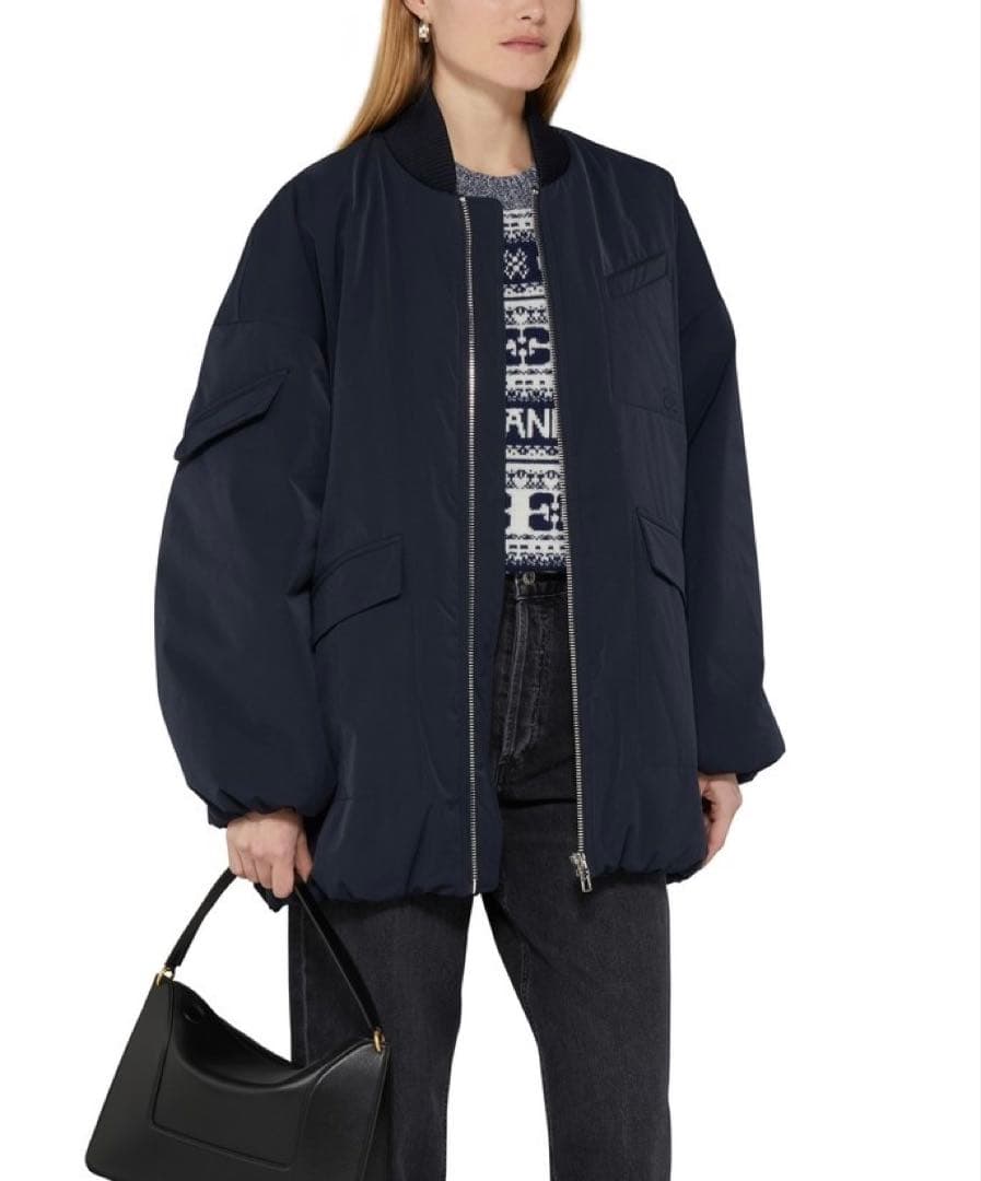 GANNI ネイビー　ボンバー　中綿　MA-1 ジャケット　ブルゾン　XXS