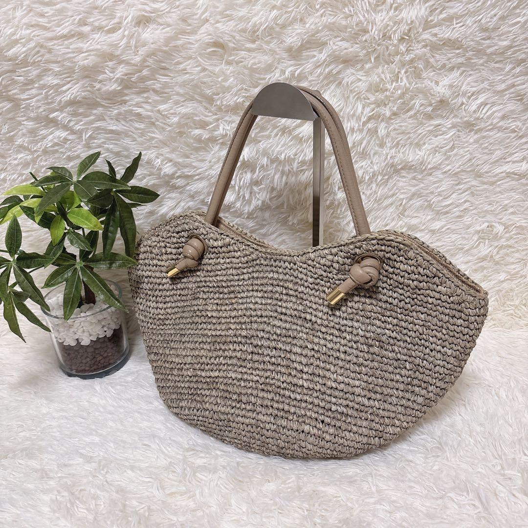 VIOLAdORO ツイストハンドルリップ型ラフィアカゴバッグ　肩掛け可
