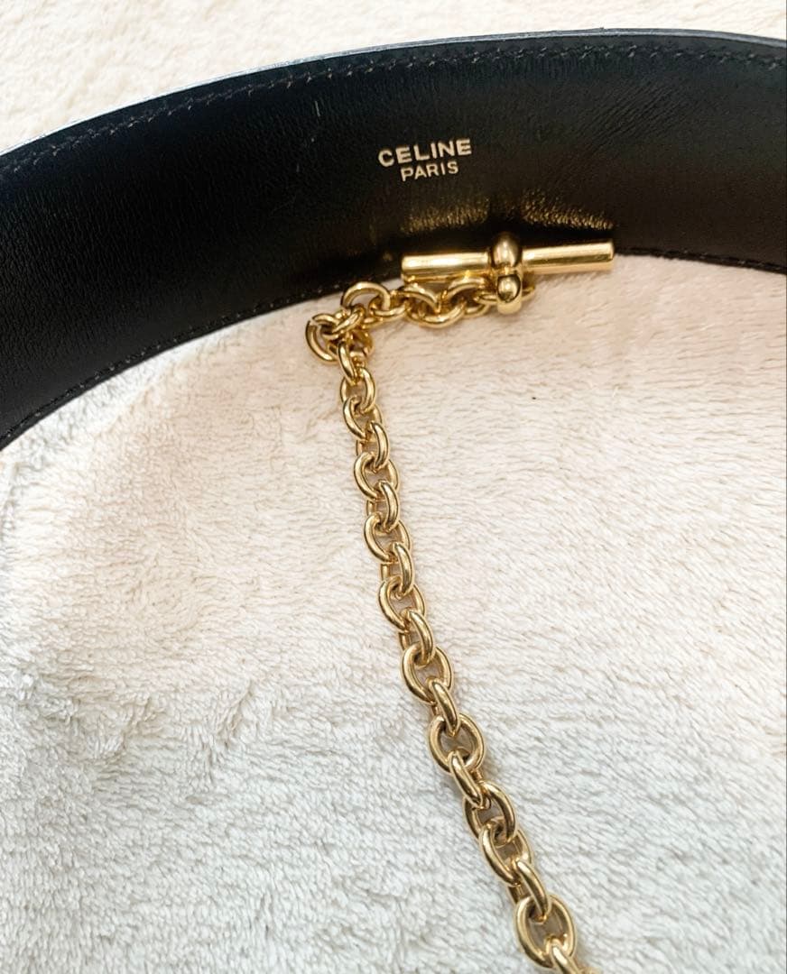 ⭐︎CELINE ヴィンテージマンテルブラックレザーベルト ゴールド金具