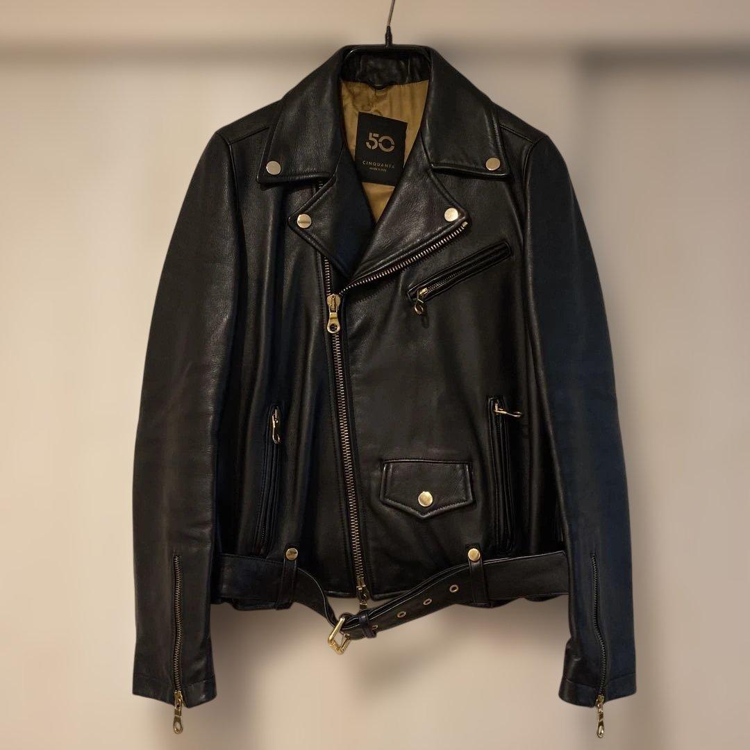 チンクアンタCinquanta サイズ38ブラックレザーライダースジャケット