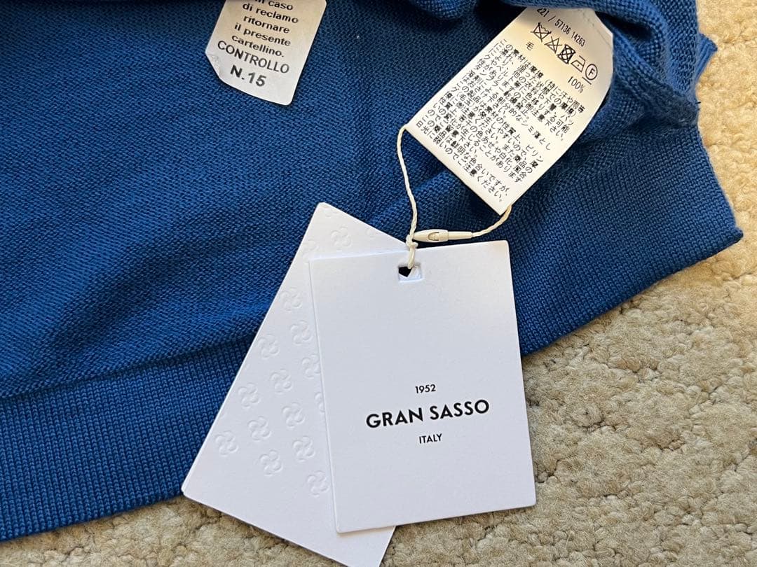 GRAN SASSO 青 クルーネックセーター　12ゲージ ウール サイズ48