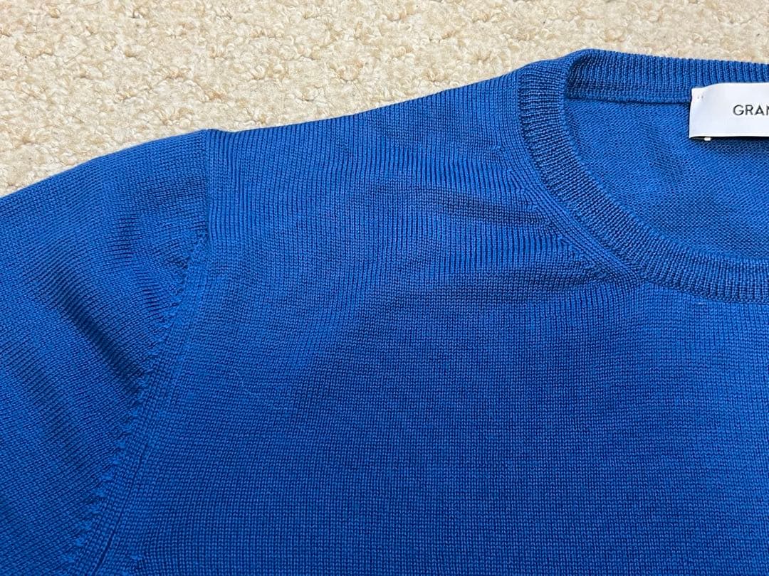 GRAN SASSO 青 クルーネックセーター　12ゲージ ウール サイズ48