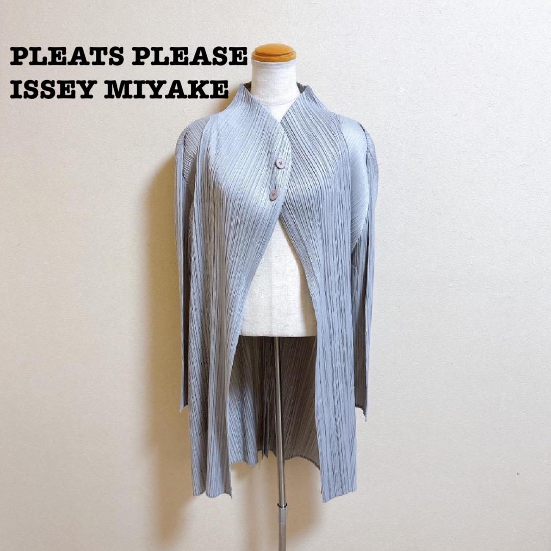 美品 プリーツプリーズ イッセイミヤケ ロングカーディガン サイズ3 グレー