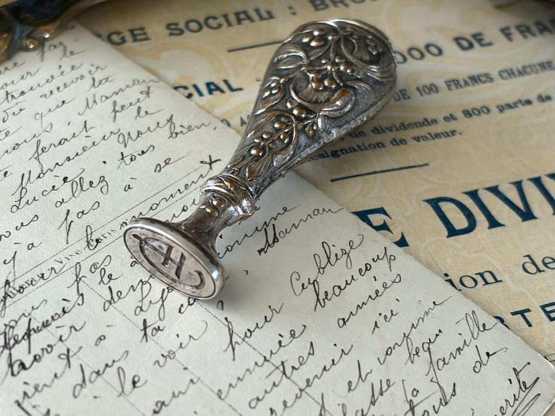 フランスアンティーク シーリングスタンプ ヤドリギ シルバープレート