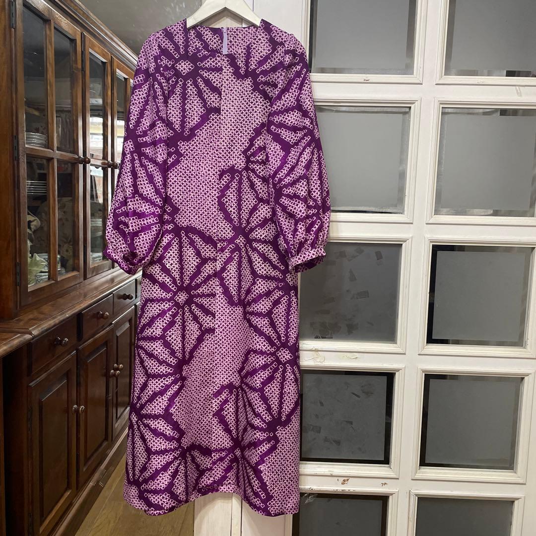 初夏　再　再　お値下げ　正絹　疋田絞り麻の葉ワンピース