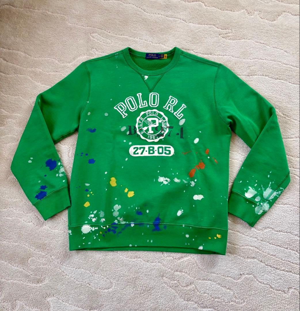 ポロラルフローレン　ペンキ加工　クルーネックスウェット グリーン LGサイズ