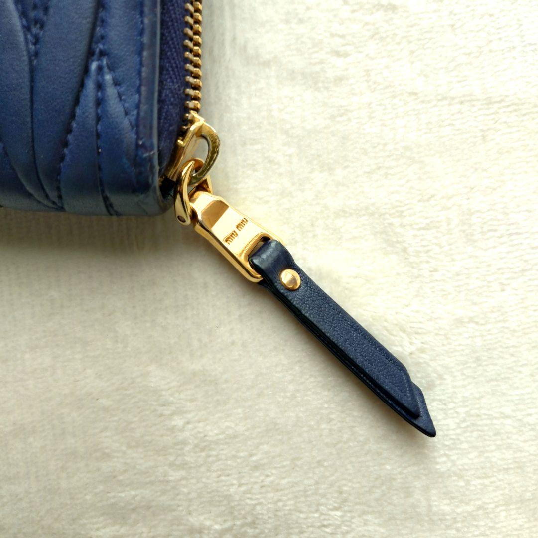 MIUMIU 長財布 マテラッセ ゴールドロゴ ネイビー L字ファスナー