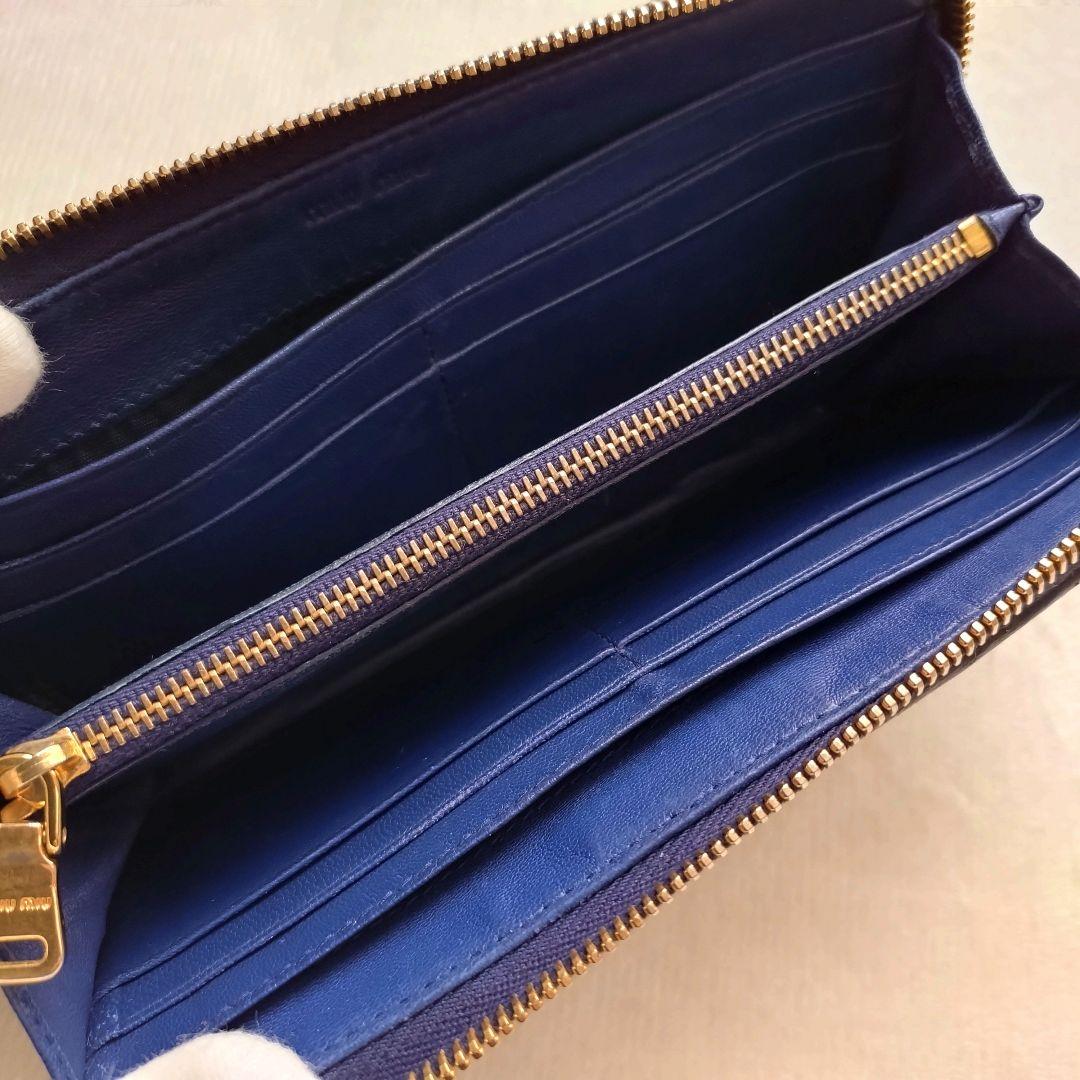 MIUMIU 長財布 マテラッセ ゴールドロゴ ネイビー L字ファスナー
