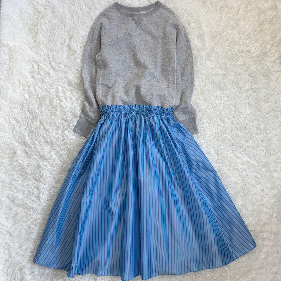 ドゥロワー ツリ裏毛ファブリックワンピース シルク ストライプ FREE 日本製