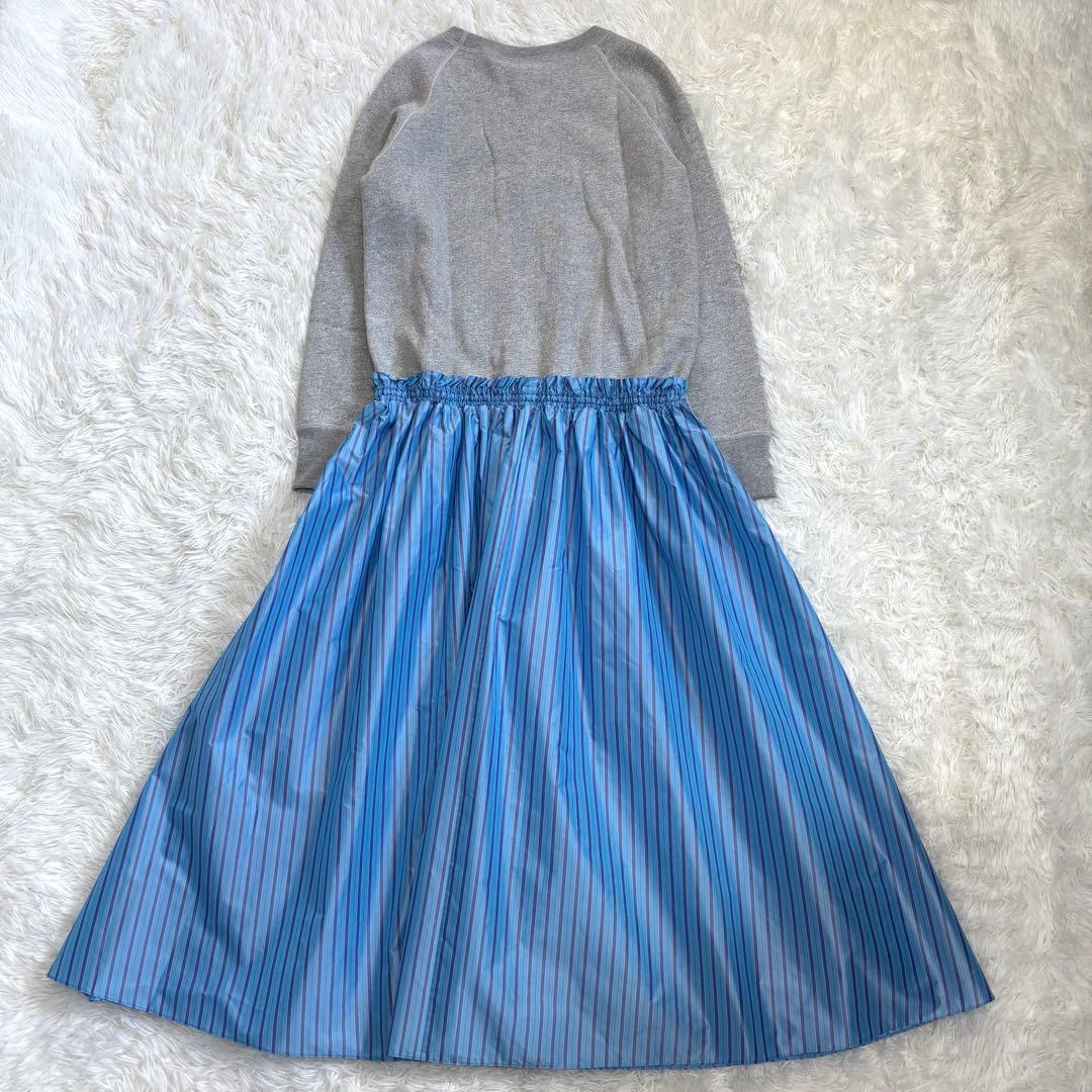 ドゥロワー ツリ裏毛ファブリックワンピース シルク ストライプ FREE 日本製