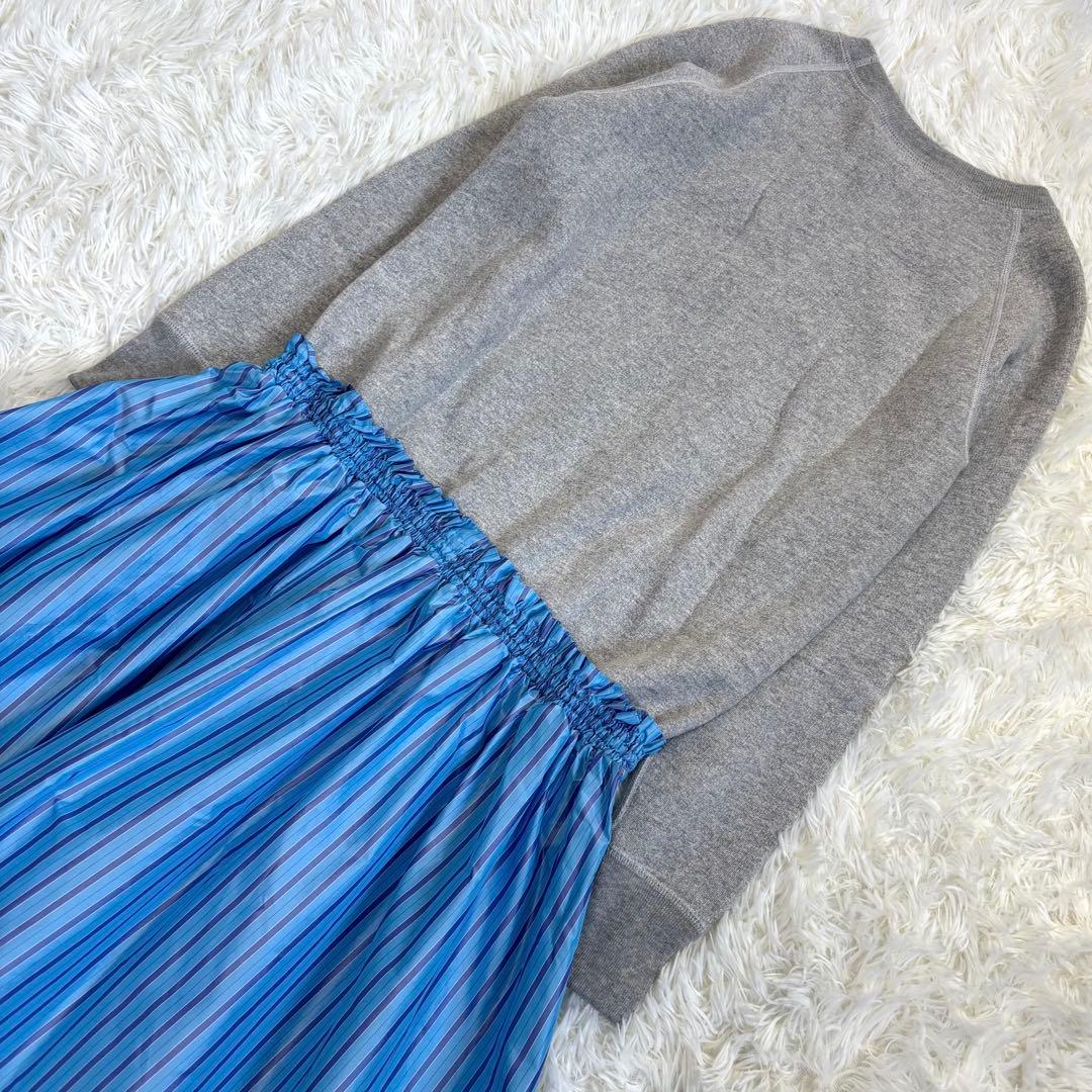 ドゥロワー ツリ裏毛ファブリックワンピース シルク ストライプ FREE 日本製