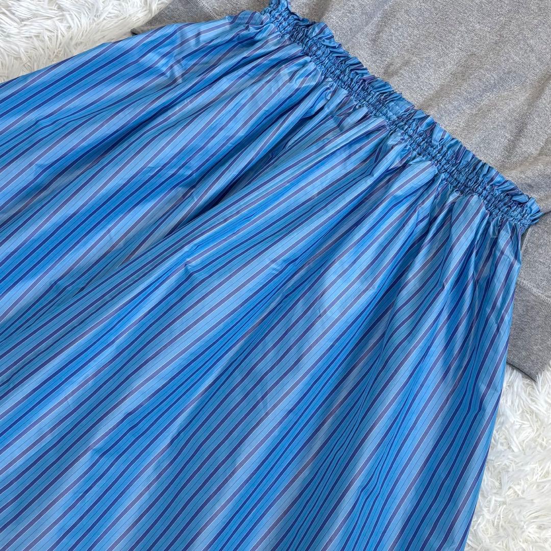 ドゥロワー ツリ裏毛ファブリックワンピース シルク ストライプ FREE 日本製