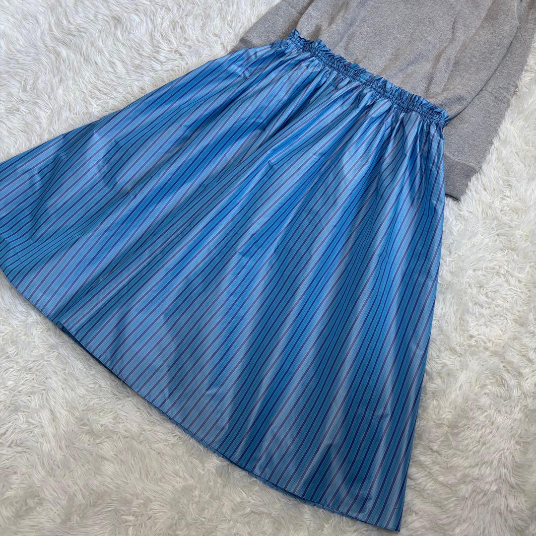 ドゥロワー ツリ裏毛ファブリックワンピース シルク ストライプ FREE 日本製