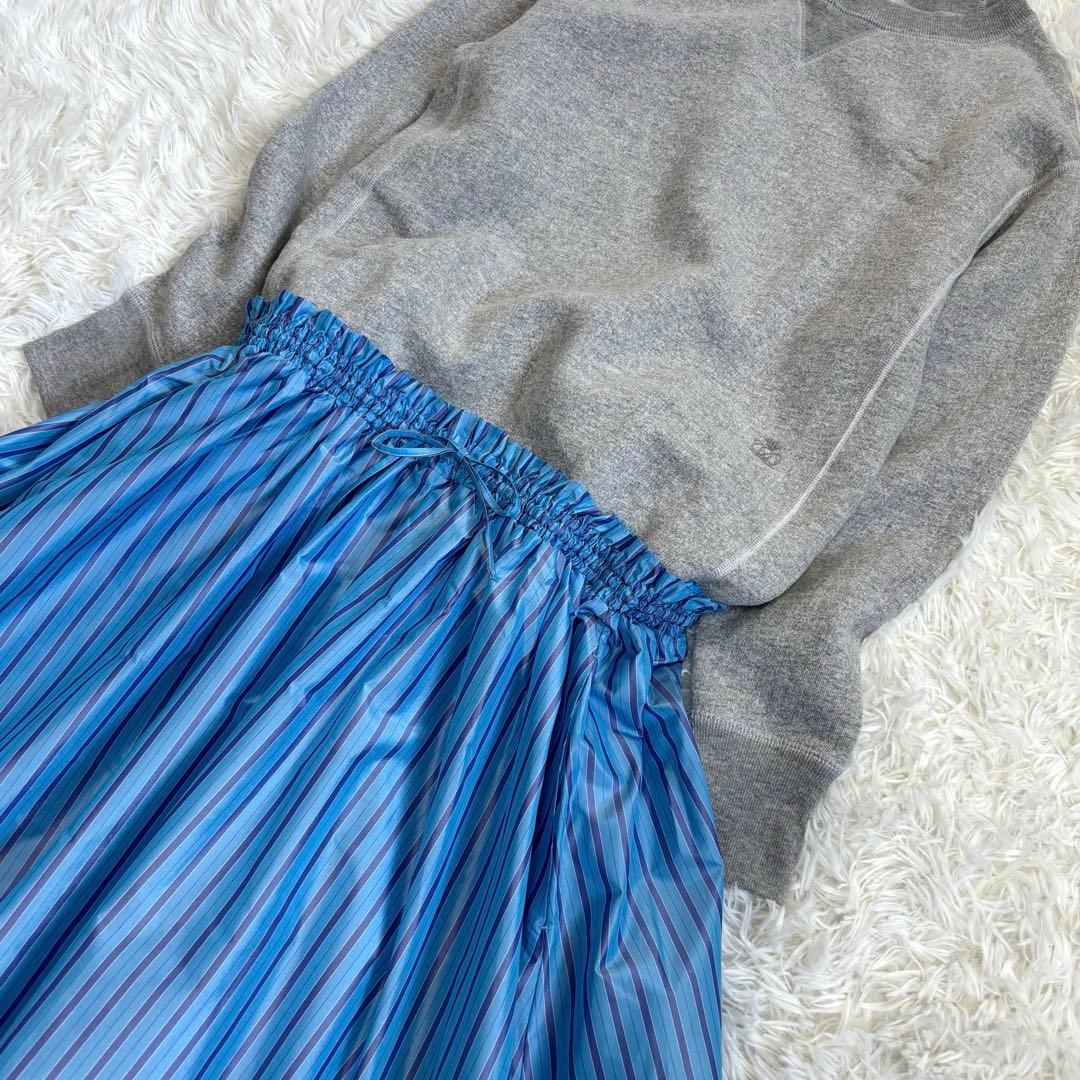 ドゥロワー ツリ裏毛ファブリックワンピース シルク ストライプ FREE 日本製