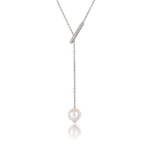 スタージュエリー ラリエットネックレス パール ダイヤ ロング バー Y字