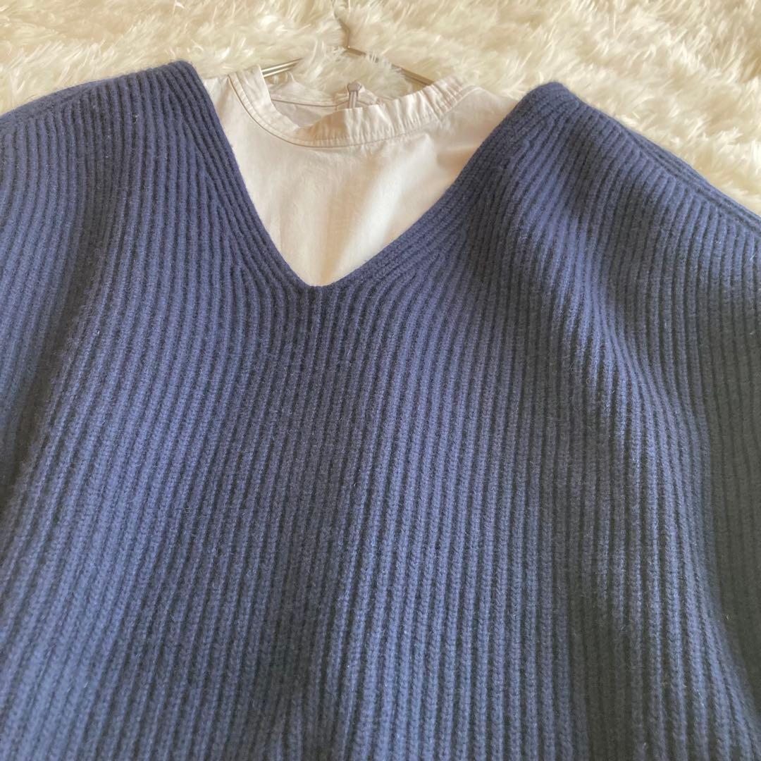 Drawer ドゥロワー Vネック ニット　ベスト　カシミヤ　ネイビー