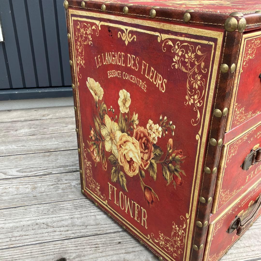 北欧レトロ アンティーク 薔薇柄ミニチェスト ナイトテーブル サイドテーブル