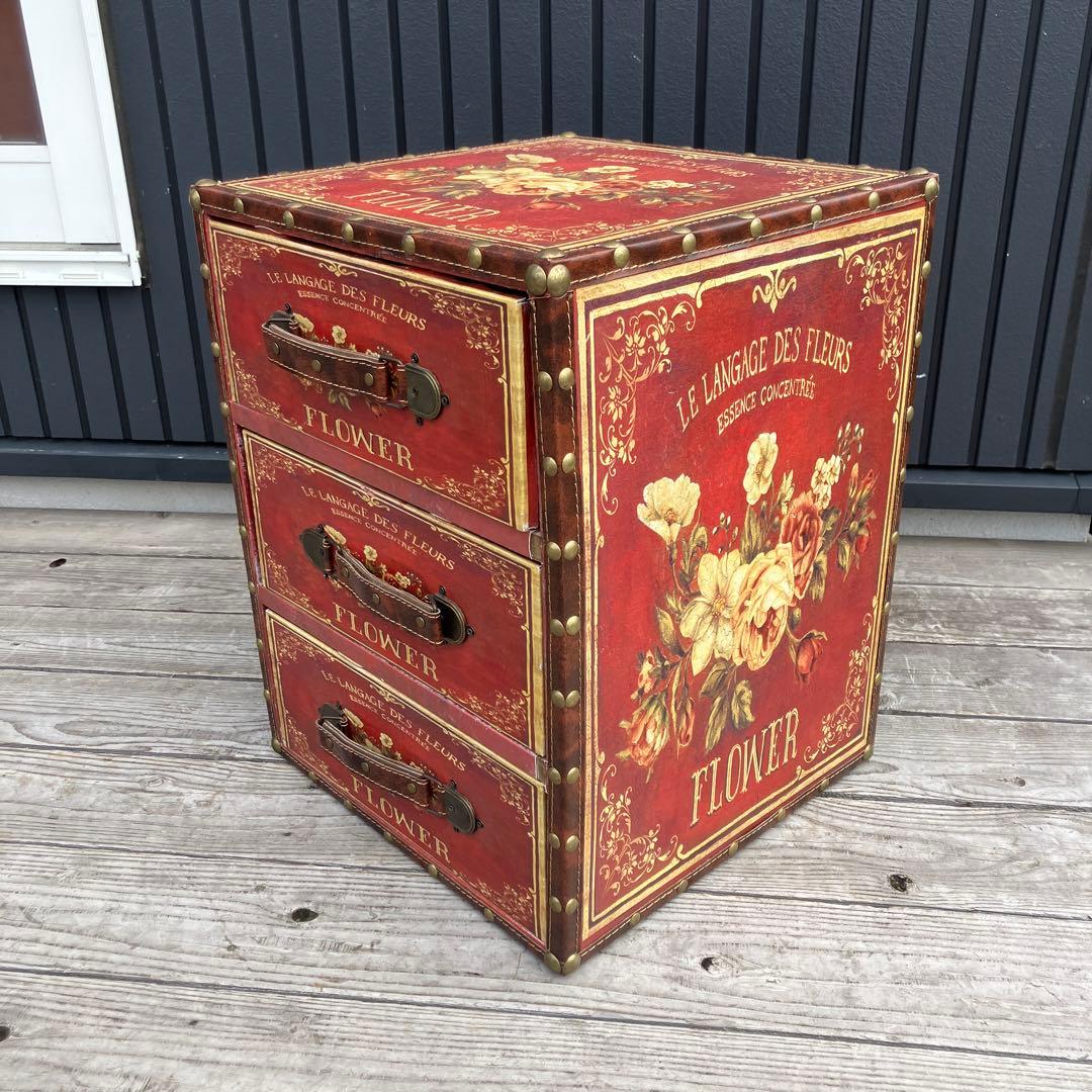 北欧レトロ アンティーク 薔薇柄ミニチェスト ナイトテーブル サイドテーブル