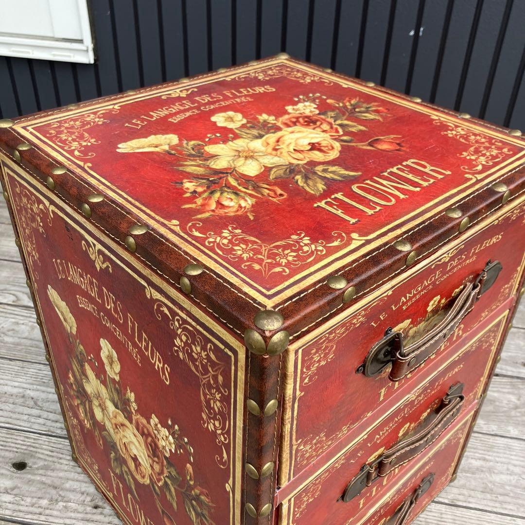 北欧レトロ アンティーク 薔薇柄ミニチェスト ナイトテーブル サイドテーブル