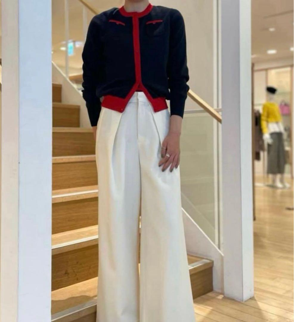 Caban コットンカシミアバイカラークルーネックカーディガン