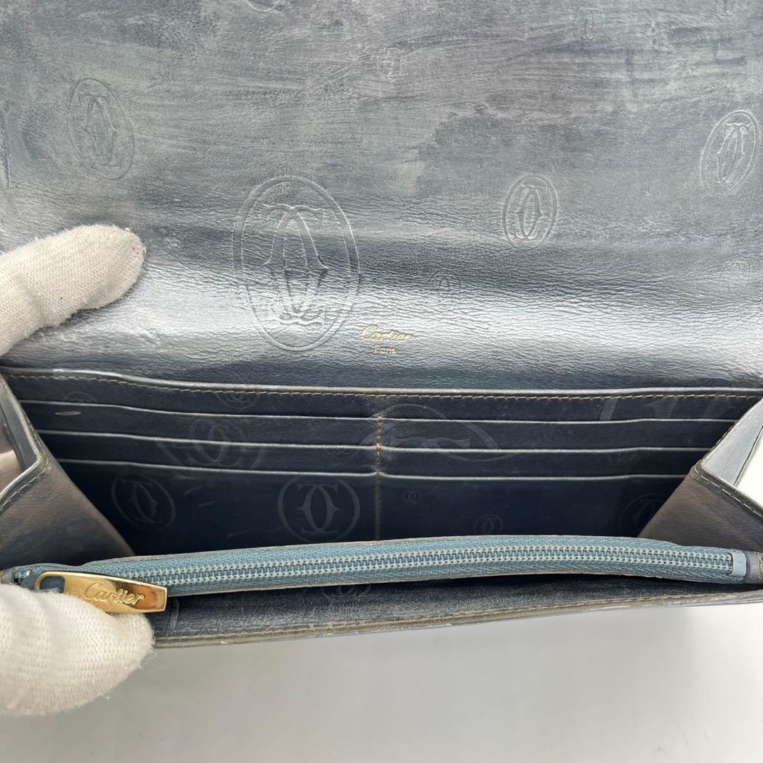 カルティエ 長財布 フラップ ハッピーバースデー ロゴ型押し レザー シルバー