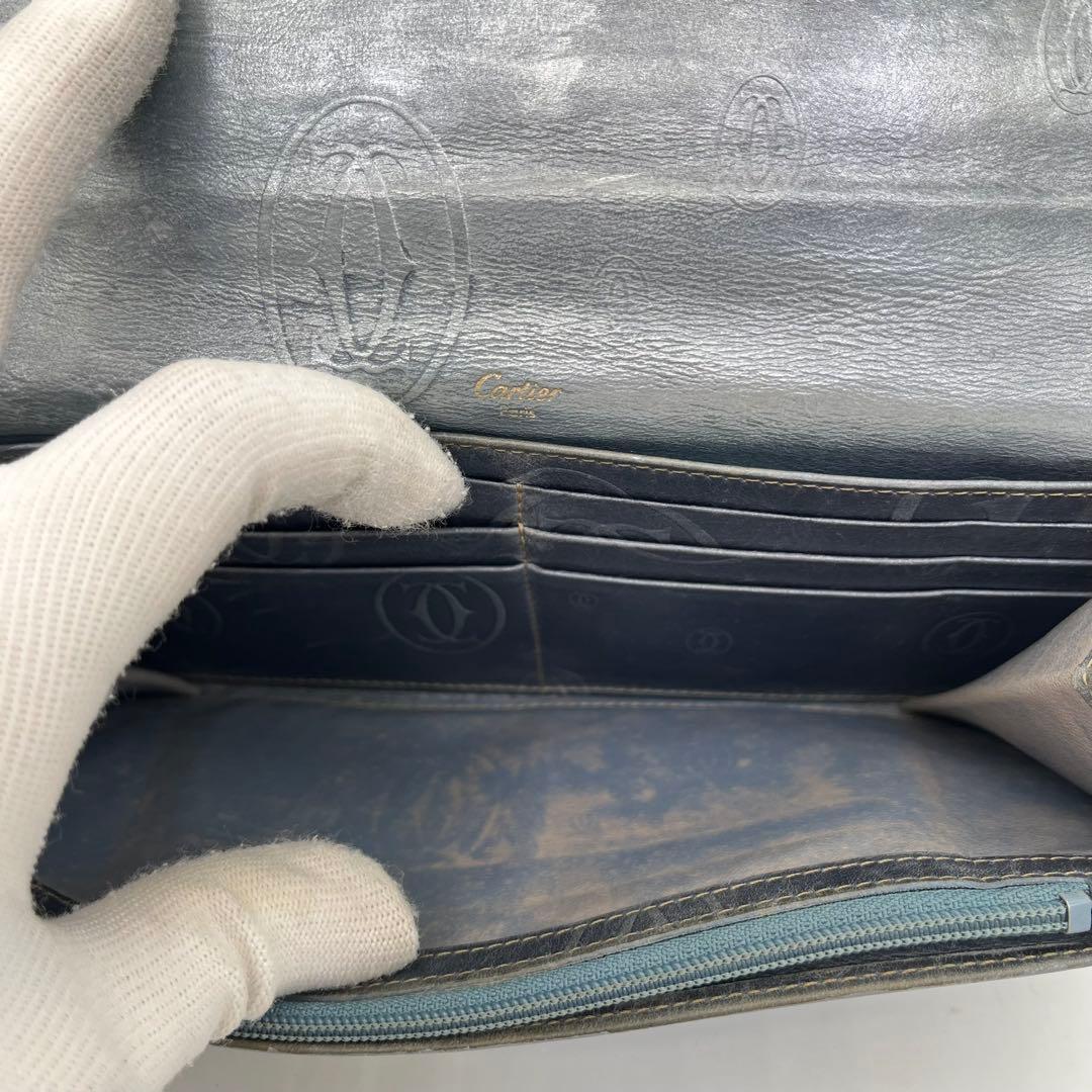 カルティエ 長財布 フラップ ハッピーバースデー ロゴ型押し レザー シルバー