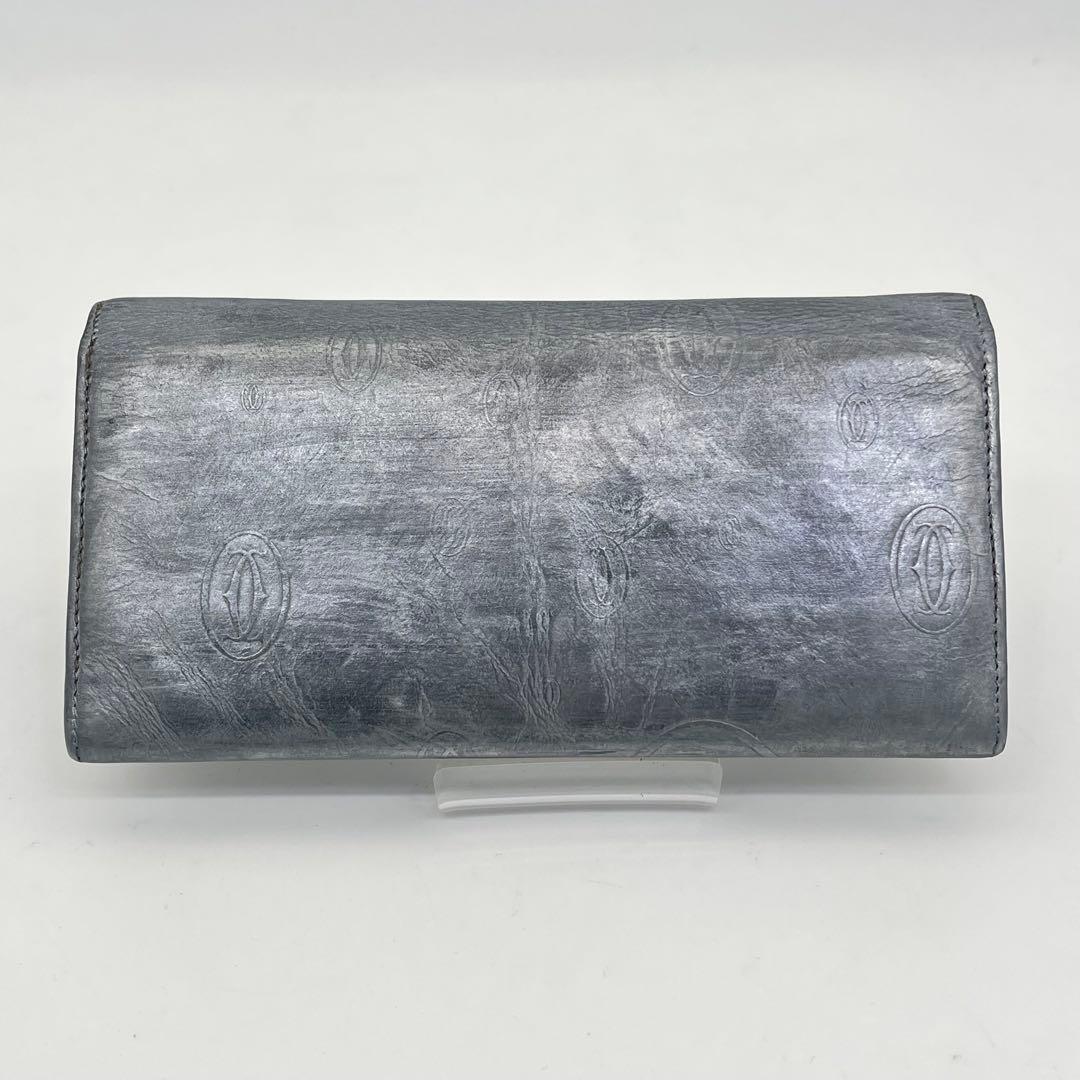 カルティエ 長財布 フラップ ハッピーバースデー ロゴ型押し レザー シルバー