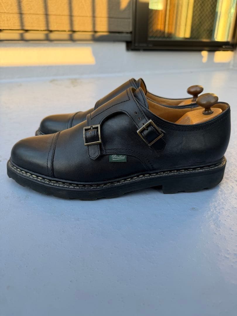 【未使用】 パラブーツ ウィリアム ダブルモンクシューズ UK8 ブラック