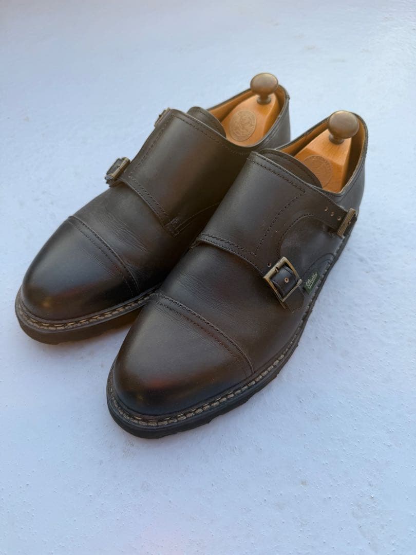 【未使用】 パラブーツ ウィリアム ダブルモンクシューズ UK8 ブラック