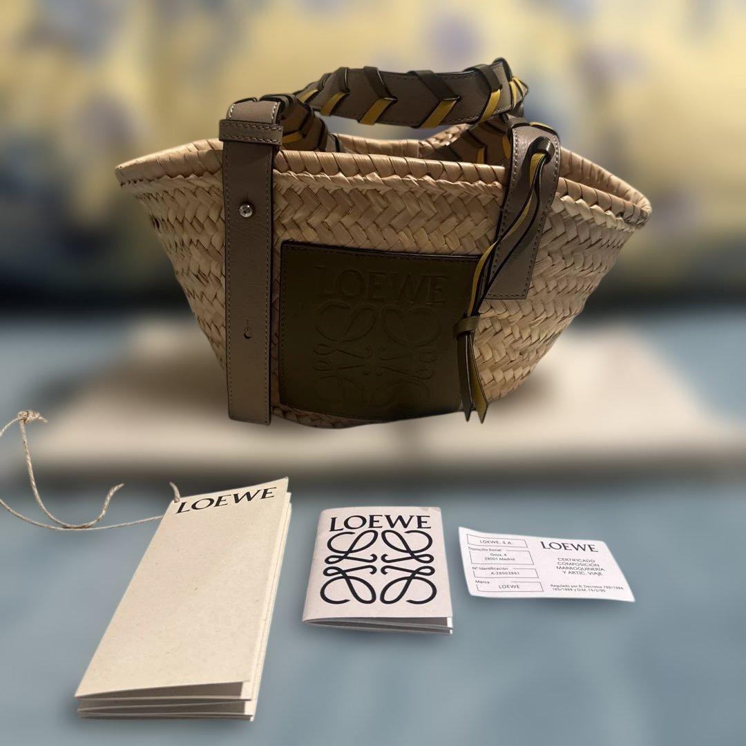 ⭐︎希少　LOEWE ロエベ　カゴバック⭐︎　持ち手ツートン　カーキ　イエロー