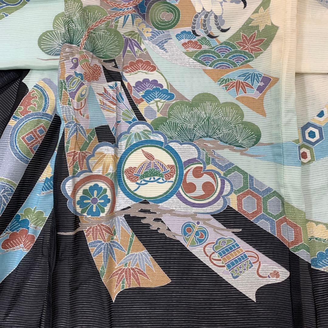 as様紋代込み夏物単衣新品絽生地 祝着　京友禅工芸染　大鷹と大王松熨斗豪華祝い文