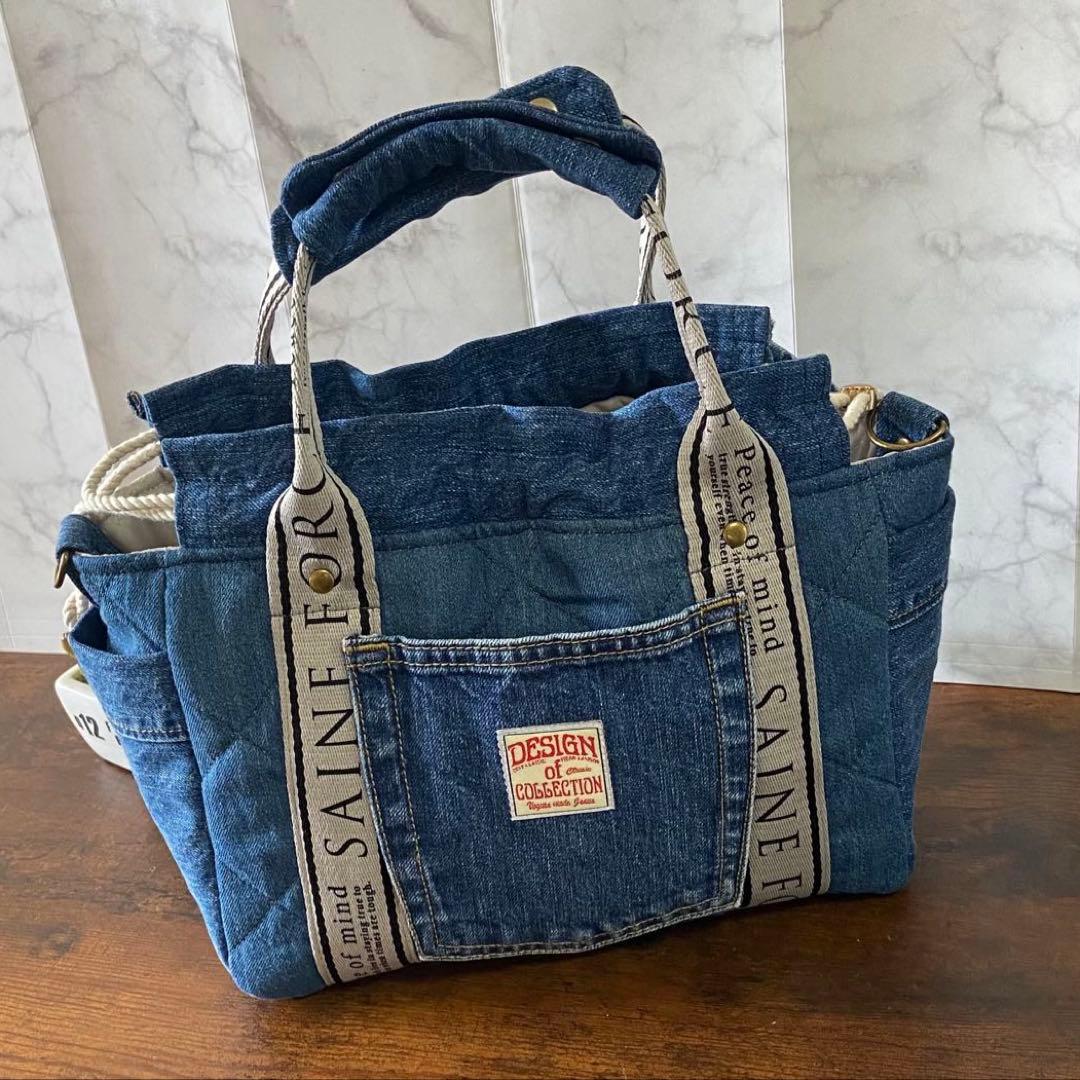 Ｎｏ.64 デニムリメイク【フリルバッグ】トートバッグ ハンドメイド