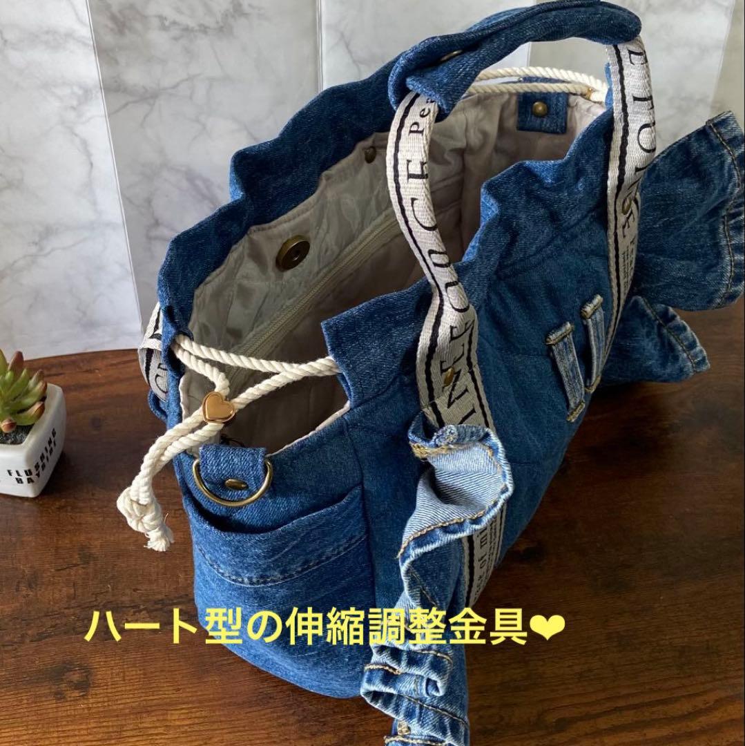 Ｎｏ.64 デニムリメイク【フリルバッグ】トートバッグ ハンドメイド