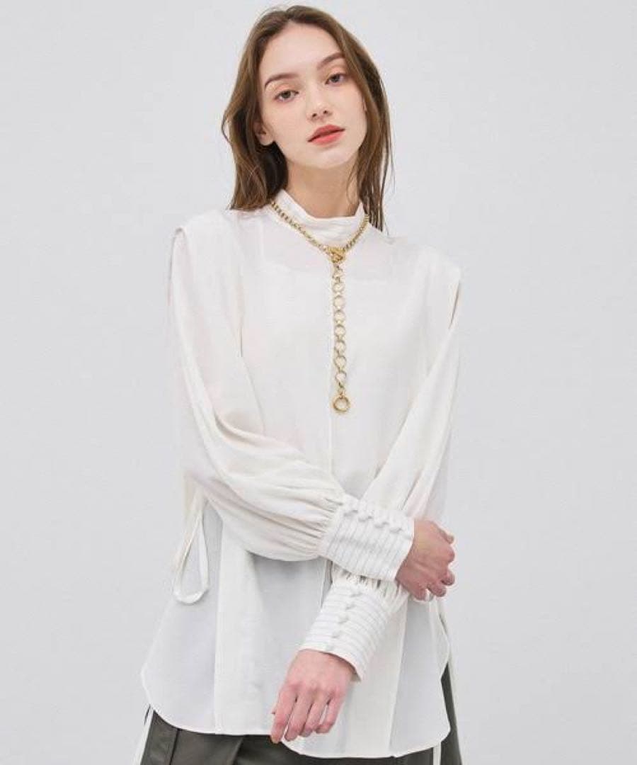 【美品】PUBLIC TOKYO ステッチバンドカラーブラウス