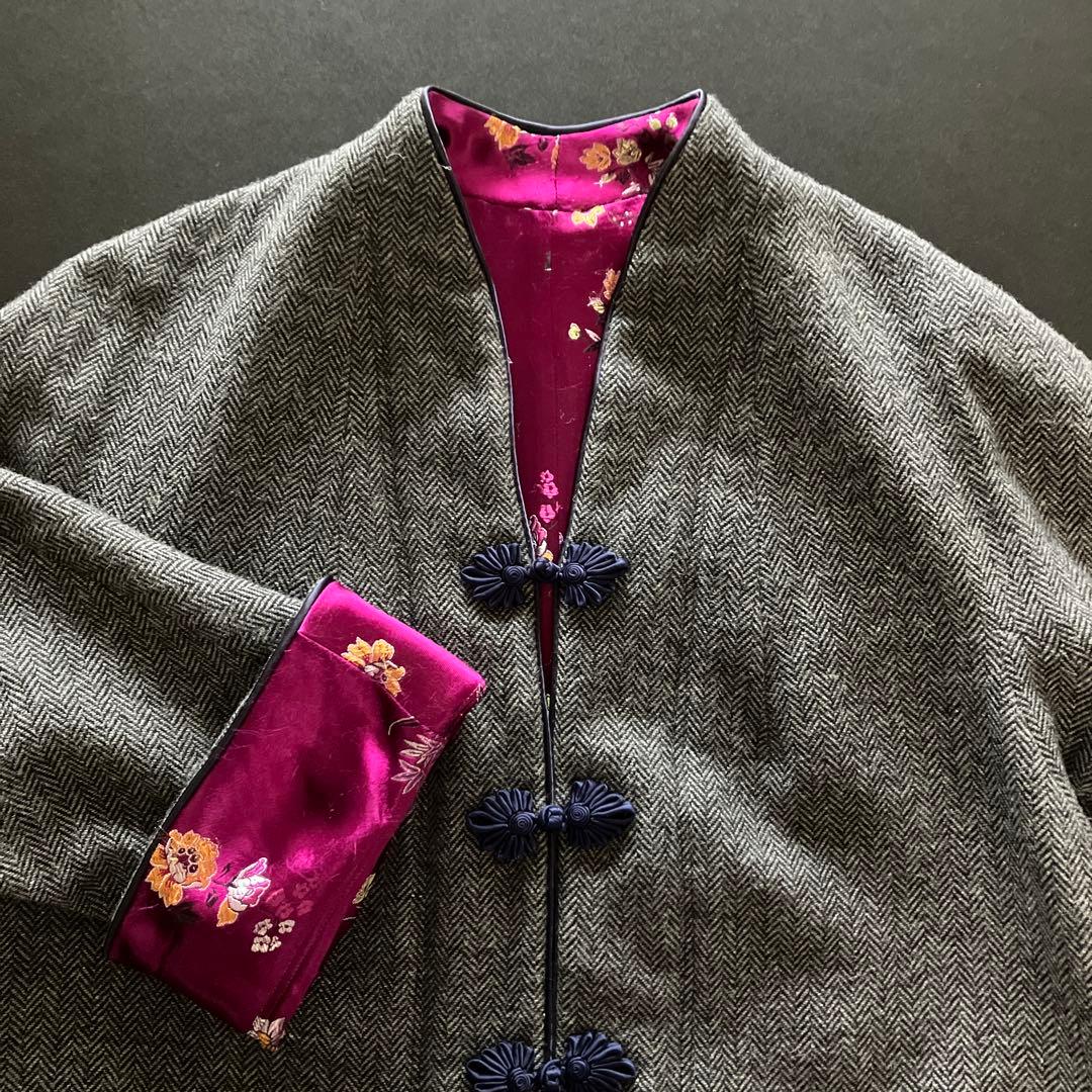 dahl'ia チャイナ風　ツイード　リバーシブルジャケット