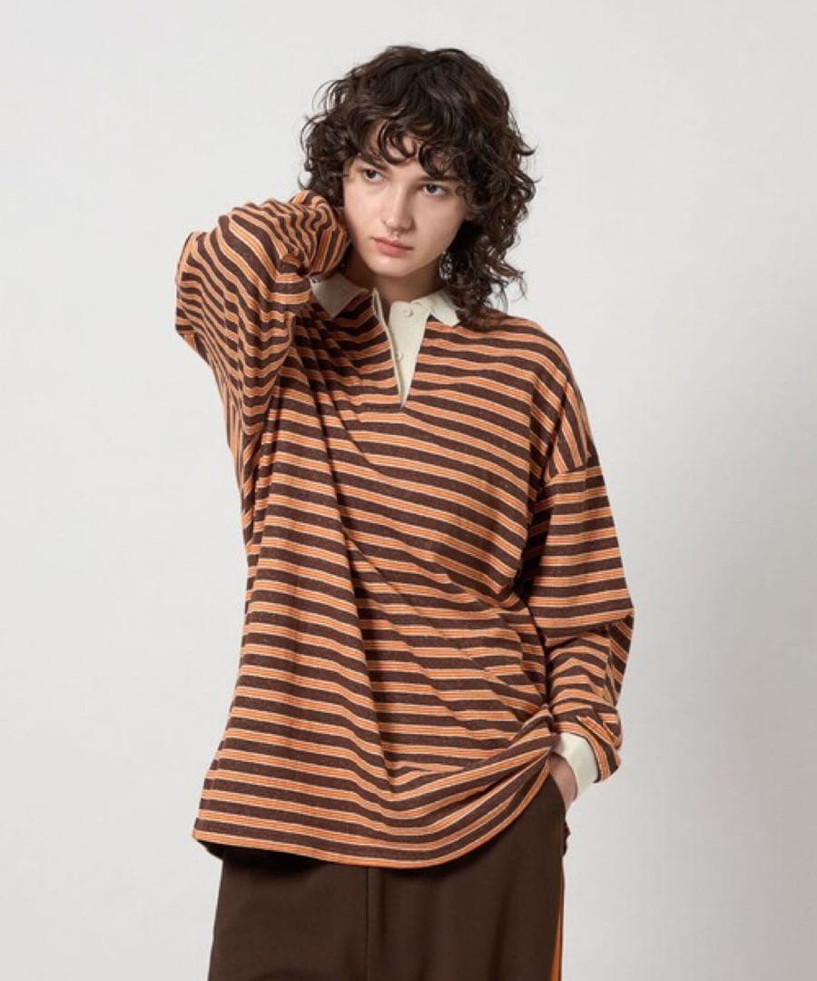 ＜6(ROKU)＞コットンボーダーラガー　ポロシャツ