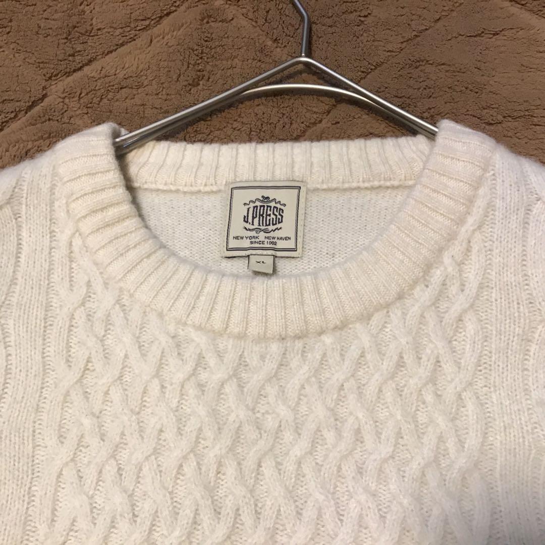 【J.PRESS】美品カシミヤ混　ケーブルホワイトニット　上質