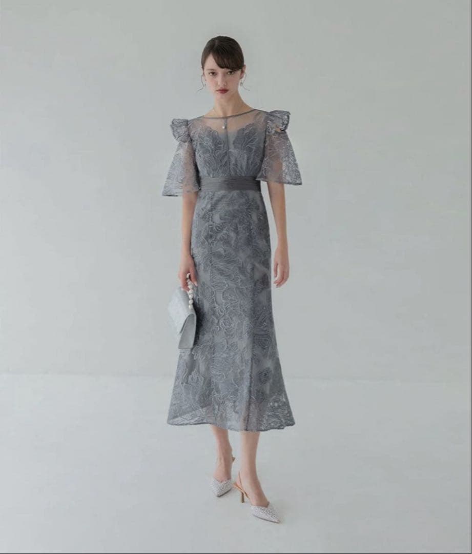 【期間限定価格】フラワーレースシアーフリルマーメイドワンピースドレスオケージョン