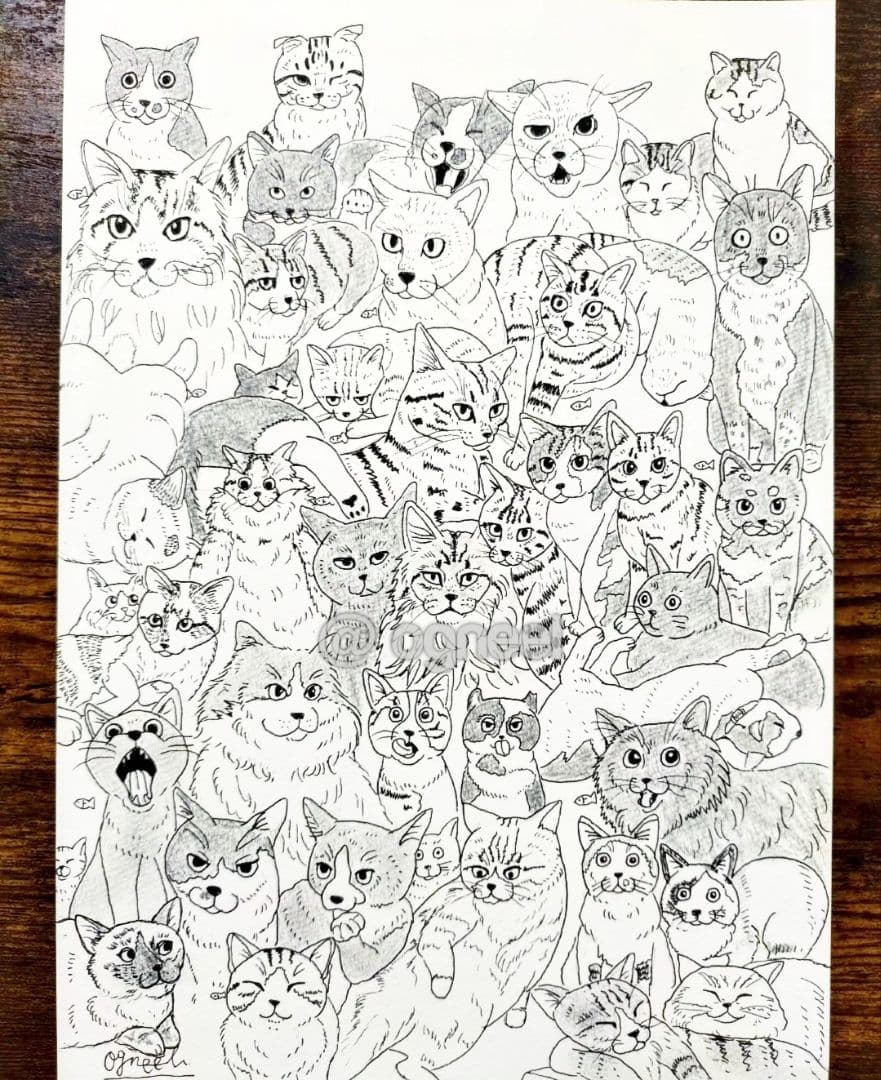 空*猫様 【第1弾　猫ちゃん大集合！】ペン画　原画　一点もの