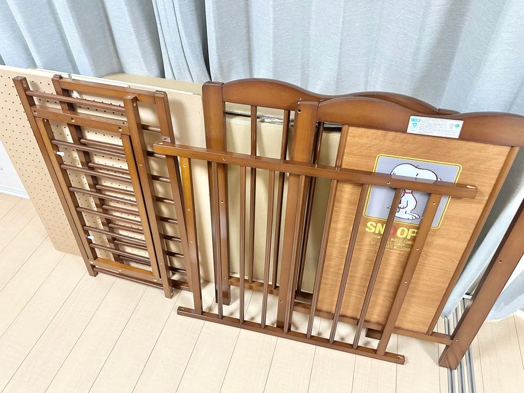 良品 キンタロー ミニ ベビーベッド ハイタイプ スヌーピー ライトオーク