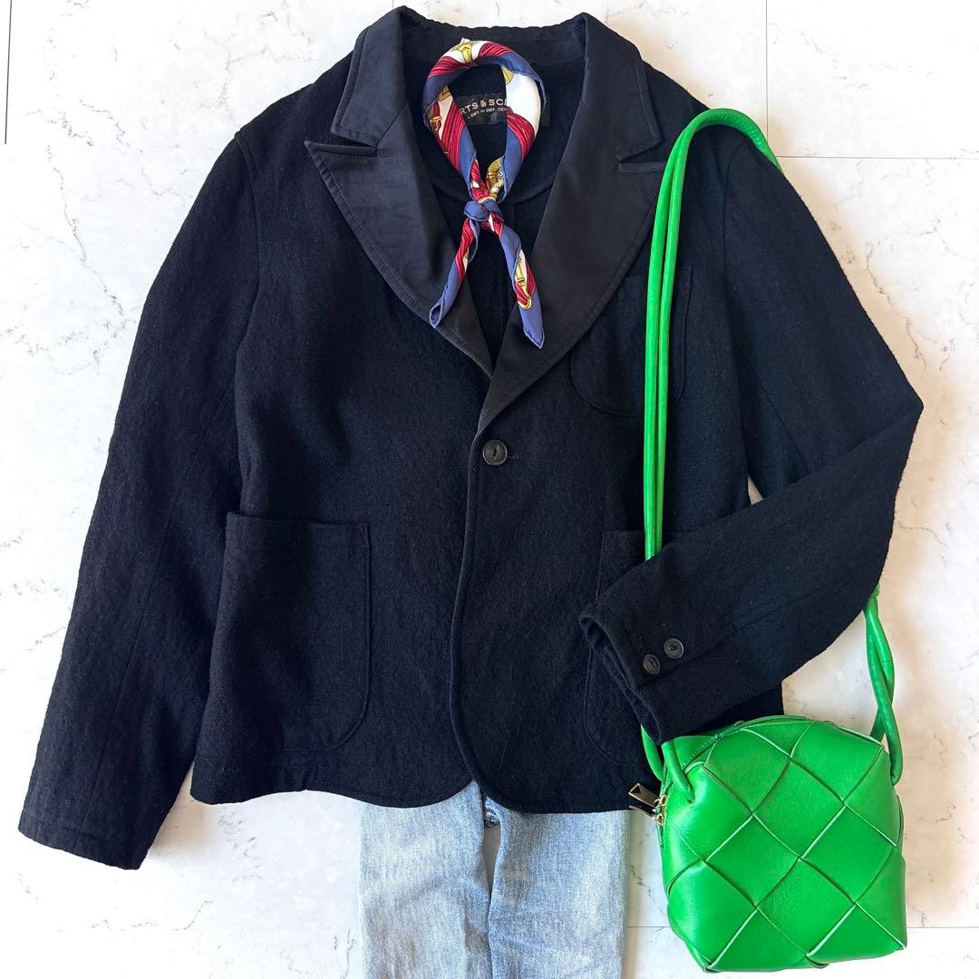 美品 アーツアンドサイエンス 日本製 縮絨ウールシルク テーラード ジャケット黒