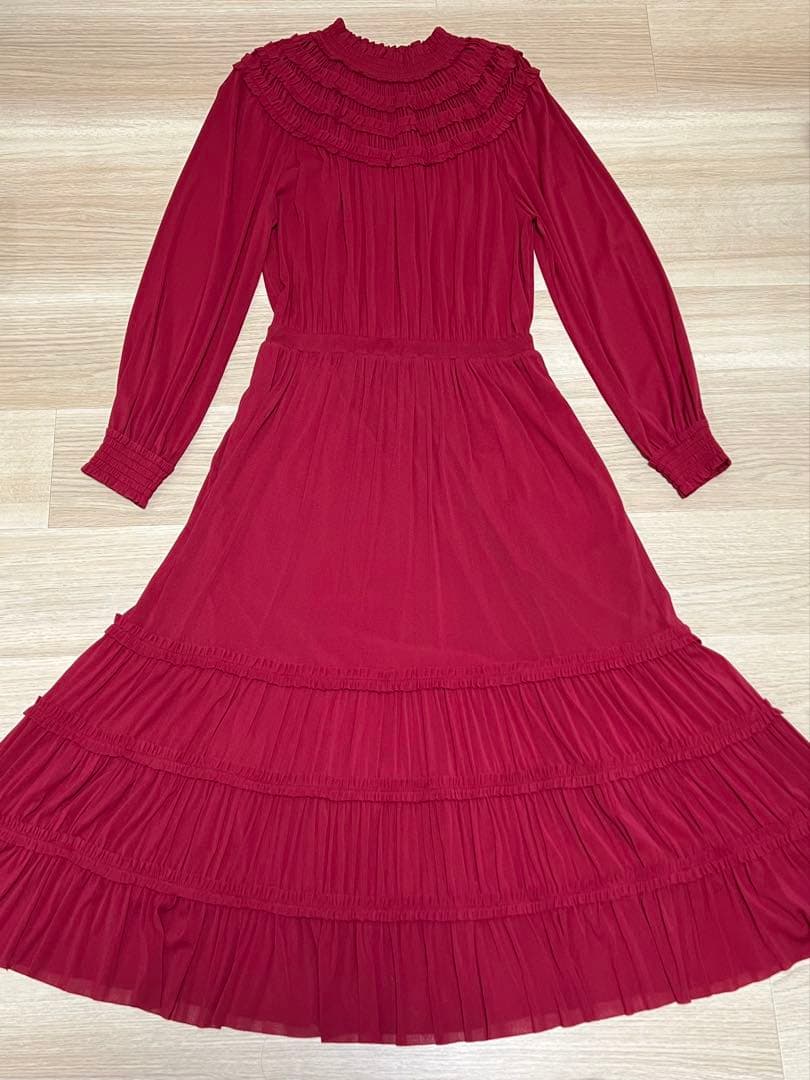 ヴィヴィアンタム パワーネット フリル×ティアード ドレス 赤