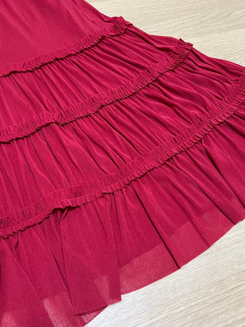 ヴィヴィアンタム パワーネット フリル×ティアード ドレス 赤