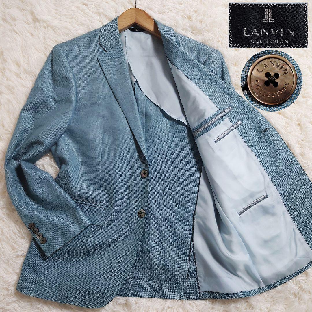 麻混　シルク混　ランバン　テーラードジャケット　背抜き　ロゴボタン　M相当