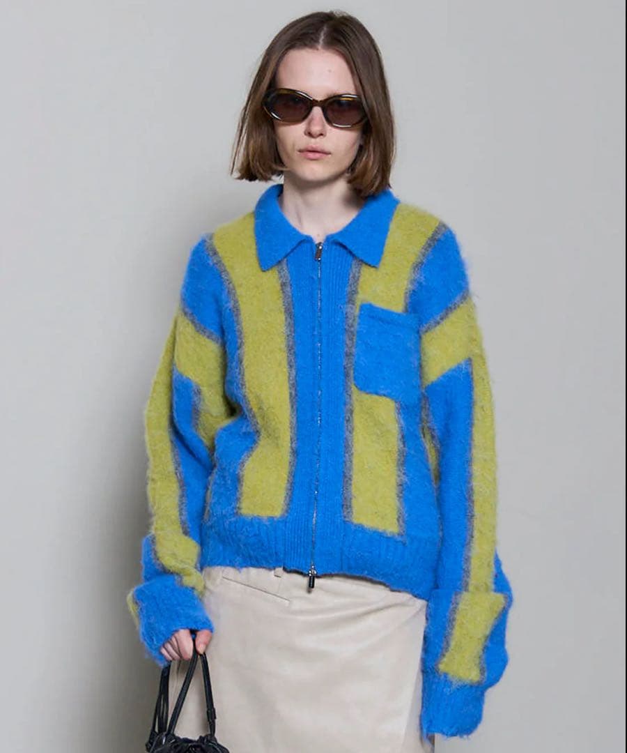 トップス Soutien Collar Stripe Zip Knit Cardigan