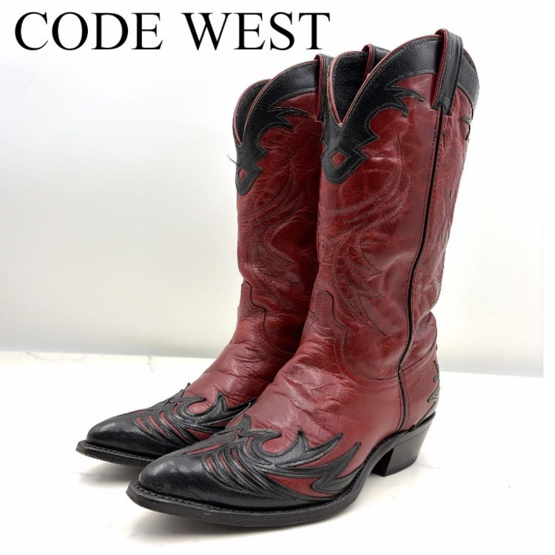 希少 USA製 コードウエスト ウエスタンブーツ 8.5 黒 赤 本革 26.5